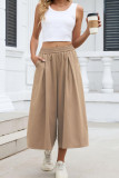 High Elastic Waist Pleated Pocket Wide Leg Pants