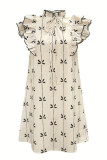 French Ruffled Bow Short Sleeved Dress
