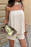 Solid Color Strapless Shirt Shorts 2-piece Set