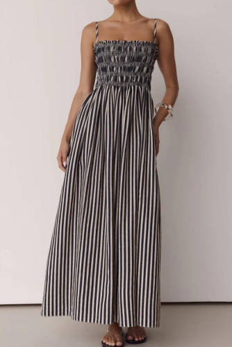 Striped Printed Waist Cinched Sleeveless Dress