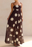 Mesh Polka Dot Printed High Waisted Dress