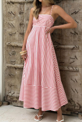 Striped Printed High Waisted Sleeveless Dress