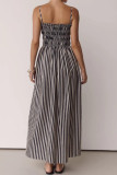 Striped Printed Waist Cinched Sleeveless Dress