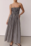 Striped Printed Waist Cinched Sleeveless Dress