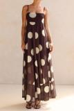 Mesh Polka Dot Printed High Waisted Dress