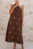 Polka Dot Printed Off Shoulder Sleeveless Dress