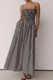 Striped Printed Waist Cinched Sleeveless Dress