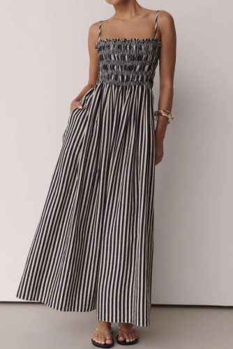 Striped Printed Waist Cinched Sleeveless Dress