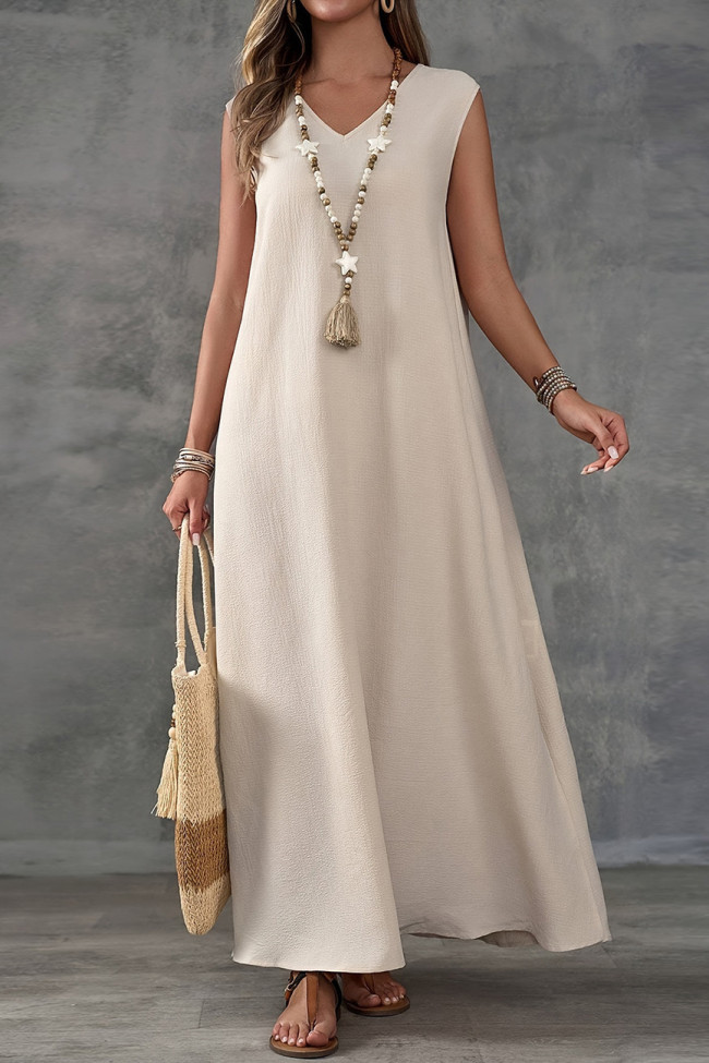 Solid Color Sleeveless V-neck Slit Dress