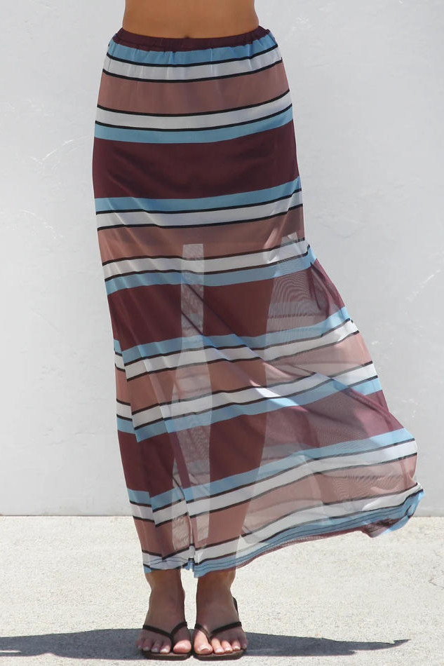 Mesh Polka Dot Striped Printed Skirt
