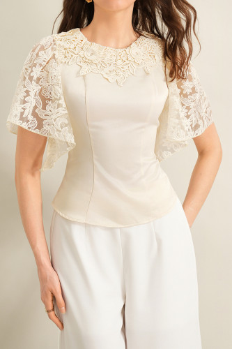 Round Neck Shawl Sleeves Cinched Waist Shirt