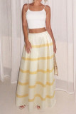 Vacation Style Pleated Striped High Waisted Skirt