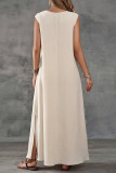Solid Color Sleeveless V-neck Slit Dress