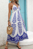 Vacation Style High Waisted Printed Sleeveless Dress