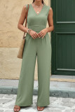 Sleeveless V-neck Waist Cinched Jumpsuit Pants