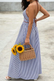 Striped Deep V-neck Halter Waist Cinching Dress