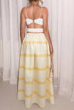 Vacation Style Pleated Striped High Waisted Skirt