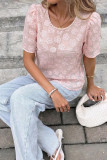 Pearl Round Neck Jacquard Bubble Sleeve Shirt