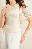 Round Neck Shawl Sleeves Cinched Waist Shirt