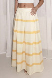 Vacation Style Pleated Striped High Waisted Skirt