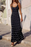 Polka Dot Print Waist Cinched Sleeveless Dress