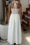 Holiday Style Contrasting Hanging Neck Backless Dress