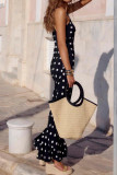 Polka Dot Print Waist Cinched Sleeveless Dress