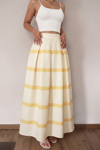 Vacation Style Pleated Striped High Waisted Skirt