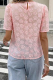Pearl Round Neck Jacquard Bubble Sleeve Shirt