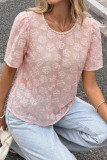 Pearl Round Neck Jacquard Bubble Sleeve Shirt