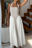 Holiday Style Contrasting Hanging Neck Backless Dress
