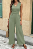 Sleeveless V-neck Waist Cinched Jumpsuit Pants