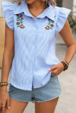 Retro Embroidered Flying Sleeve Lapel Shirt