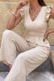 Lotus Leaf Edge Flying Sleeve V-neck Bow Jumpsuit
