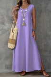 Solid Color Sleeveless V-neck Slit Dress