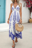 Vacation Style High Waisted Printed Sleeveless Dress