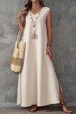 Solid Color Sleeveless V-neck Slit Dress