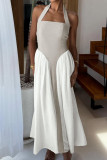 Holiday Style Contrasting Hanging Neck Backless Dress