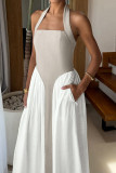 Holiday Style Contrasting Hanging Neck Backless Dress