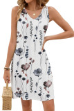 Printed Lace V-neck Sleeveless Vest Dress