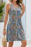 Printed Lace V-neck Sleeveless Vest Dress