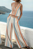 Large Size Striped Vest Wide Leg Pants 2-piece Set