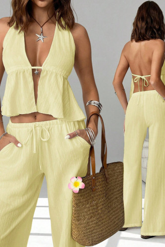 Backless Sleeveless Top Pants 2-piece Set