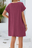 Solid Color V-neck Lace Loose Pocket Dress