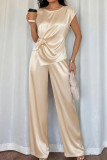 Satin Round Neck Top Wide Leg Pants 2-piece Set