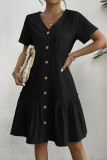 Lotus Leaf Edge Short Sleeved Pocket V-neck Dress