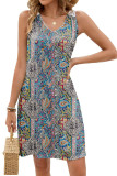 Printed Lace V-neck Sleeveless Vest Dress