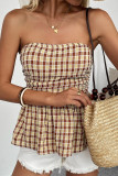 Retro Plaid Strapless Waist Cinched Ruffled Vest