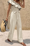 Slanted Shoulder Lotus Leaf Edge Waist Cinching Jumpsuit