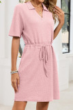  Lapel Drawstring Waist Cinched T-shirt Dress